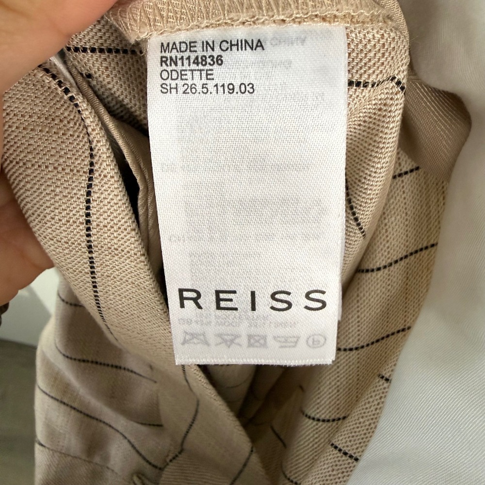 REISS Wool Linen Blend Striped Wide Leg Trouser Pants in Neutral Size 14 - Picture 10 of 11